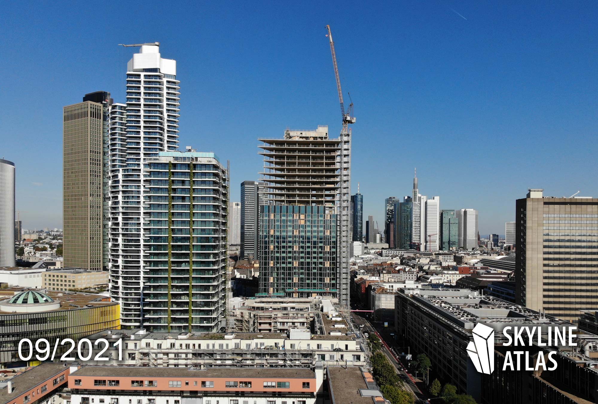 Frankfurt drone photo - Frankfurt aerial - The Spin Tower - NH Collection Hotel - Skyscraper Construction - September 2021
