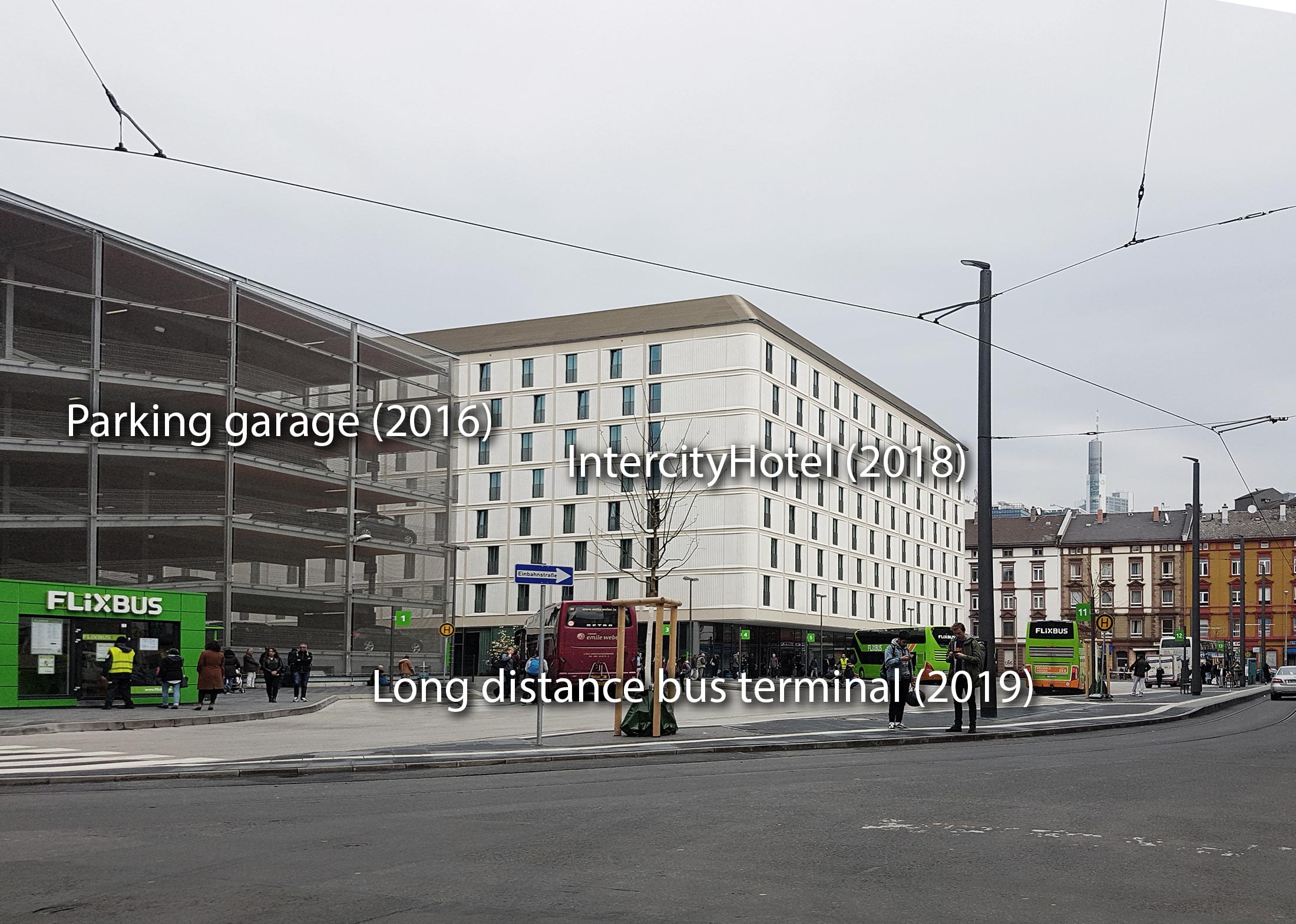 The lot where Campanile was originally proposed - now occupied by the long distance bus terminal (Fernbusbahnhof), a parking garage and a hotel