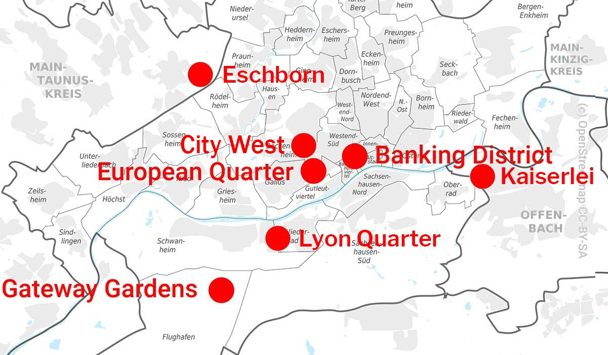 Frankfurt real estate investment areas - zoning Frankfurt - Development areas in the Greater Frankfurt Area - CBD - skyscraper development - real estate development areas for tall buildings