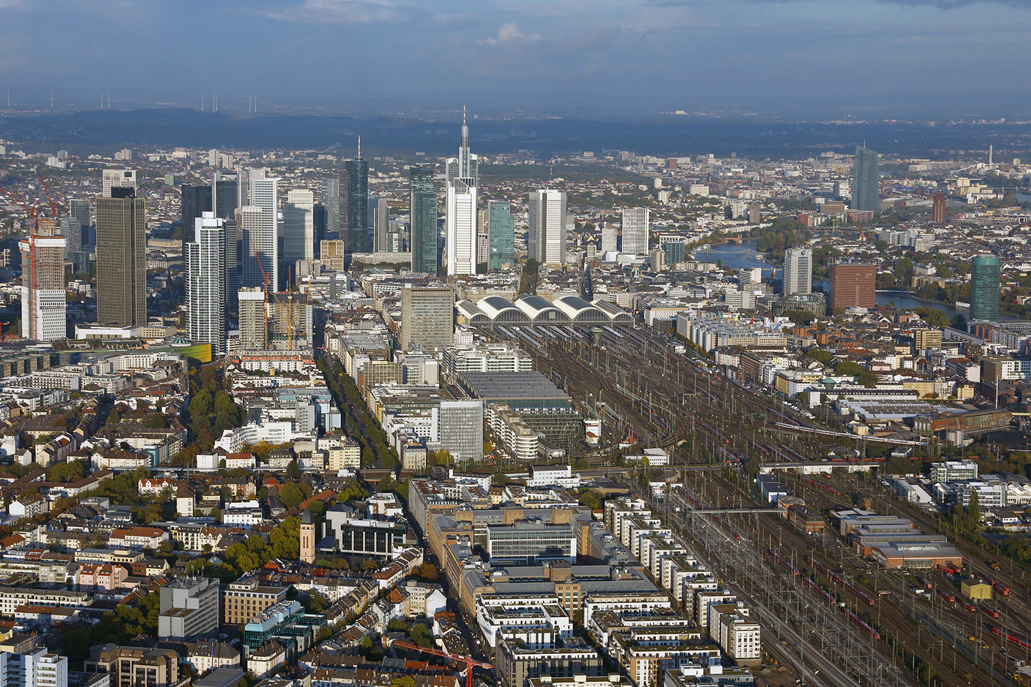 Panorama of Downtown Frankfurt and its CBD - Skyline Tour
