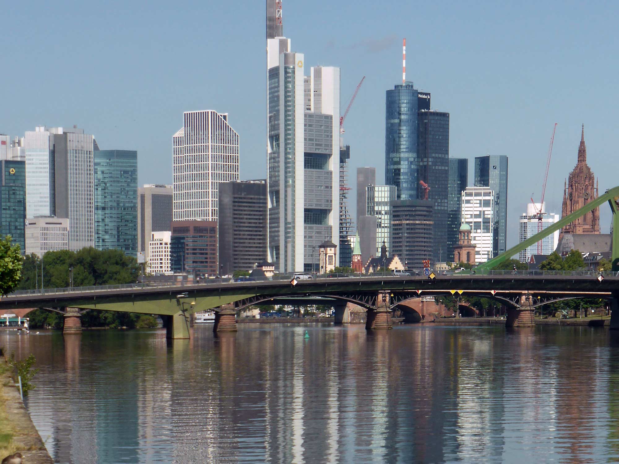 Skylineof Frankfurt (Germany) - Main river and its bridges - Financial District panorama