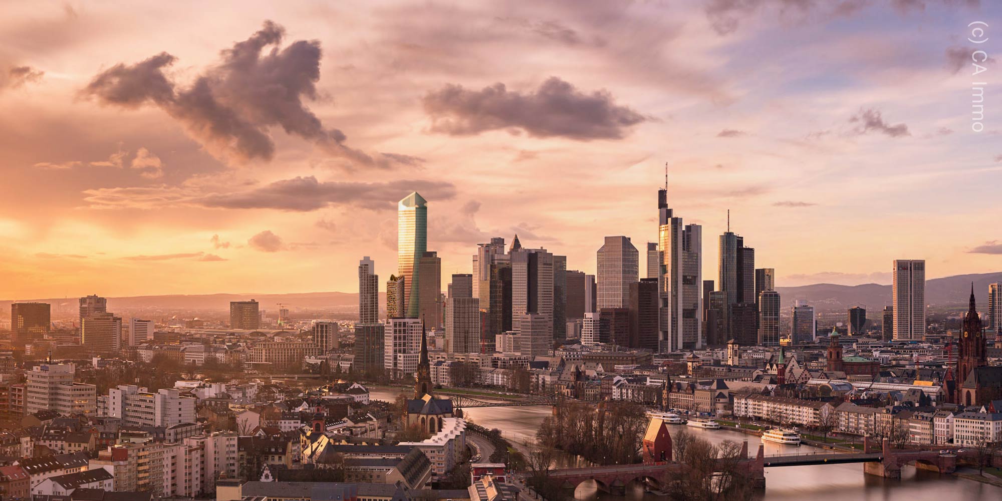 Computer animation of the Frankfurt skyline - Millennium Tower - December 2021
