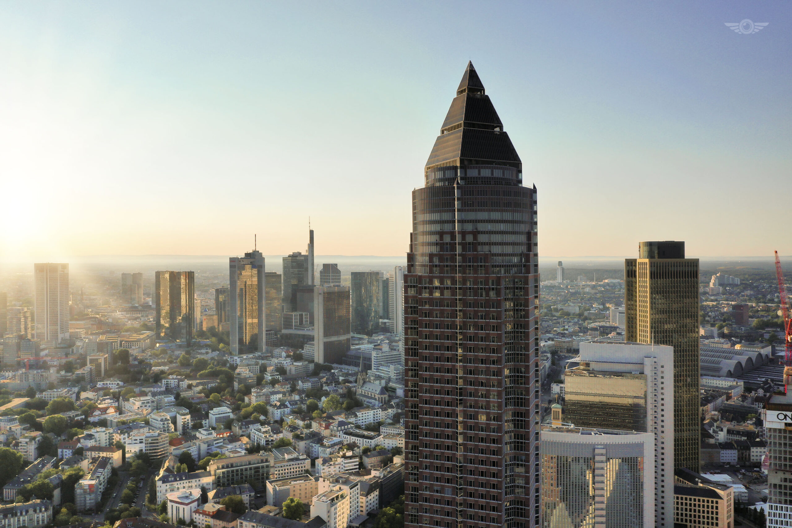 Drone photography Frankfurt Messeturm skyscrapers